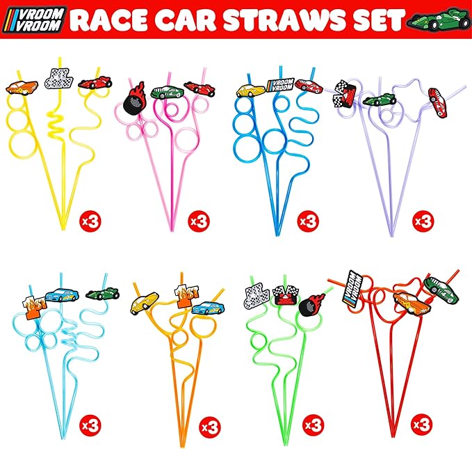 24 PCS Race Car Drinking Crazy Straws - Image 2