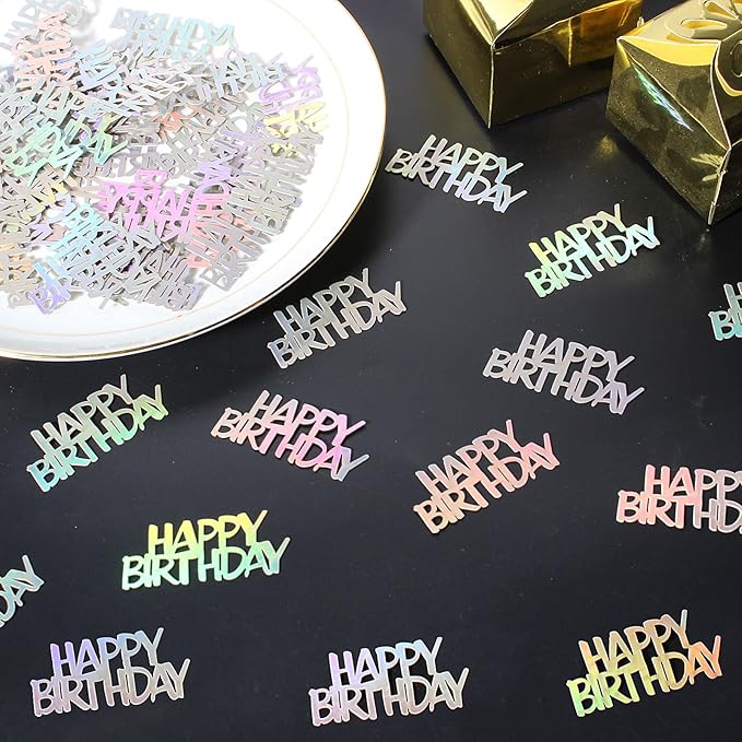 Birthday Confetti Happy Birthday Party Table Decorations Rainbow Silver Paper - Image 4