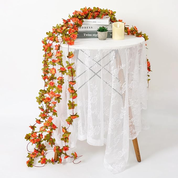 KHOYIME 9 Pack 72 FT Artificial Fall Flower Garland, Fake Orange Roses Vines - Image 4