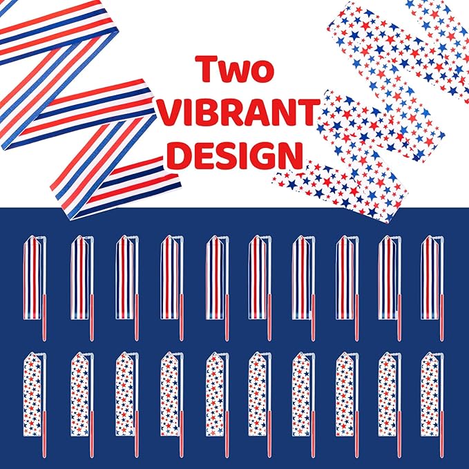 20 Pack Ribbon Dancer Wands for Patriotic Party Favors Supplies, Dancing Ribbon - Image 4