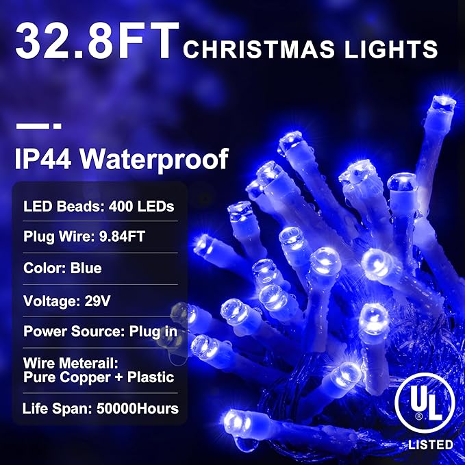 KNONEW Christmas Lights Outdoor Decorations 400 LED 33ft 8 Modes Curtain String - Image 3