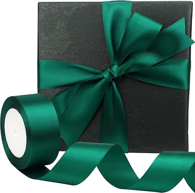 Dark Green Solid Satin Ribbon 1-1/2 Inch 25 Yards Solid Polyester Fabric Ribbon - Image 5
