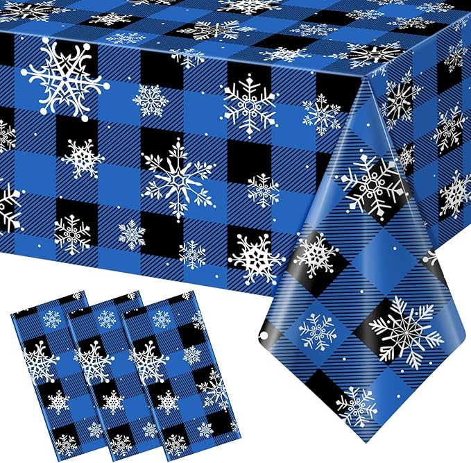 3Pcs Christmas Buffalo Plaid Snowflake Party Tablecloths Decorations, Plastic by JectivsPartyDecorations