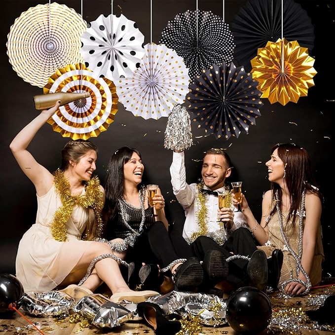 SUNBEAUTY Gold Black Paper Fans Backdrop - Image 7