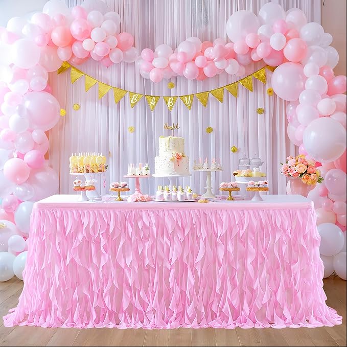 Partisky Pink Tulle Curly Willow Table Skirt - Image 2