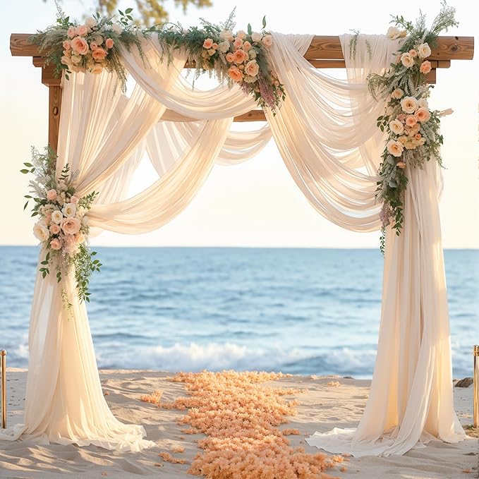 2 Panels Wedding Arch Draping Fabric Champagne Sheer Backdrop Curtain Arch Drape - Image 8