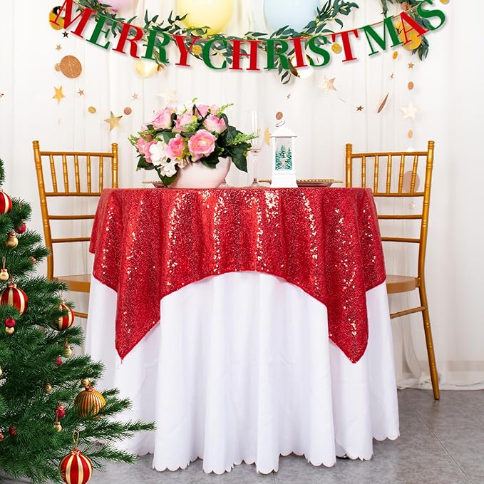 ShinyBeauty Sequin Tablecloth Square 54x54-Inch Red Table Cloths by ShinyBeauty