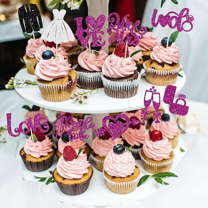 Ephlyn 30Pcs Bride to be Cupcake Toppers Glitter Wedding Cake Topper - Image 6