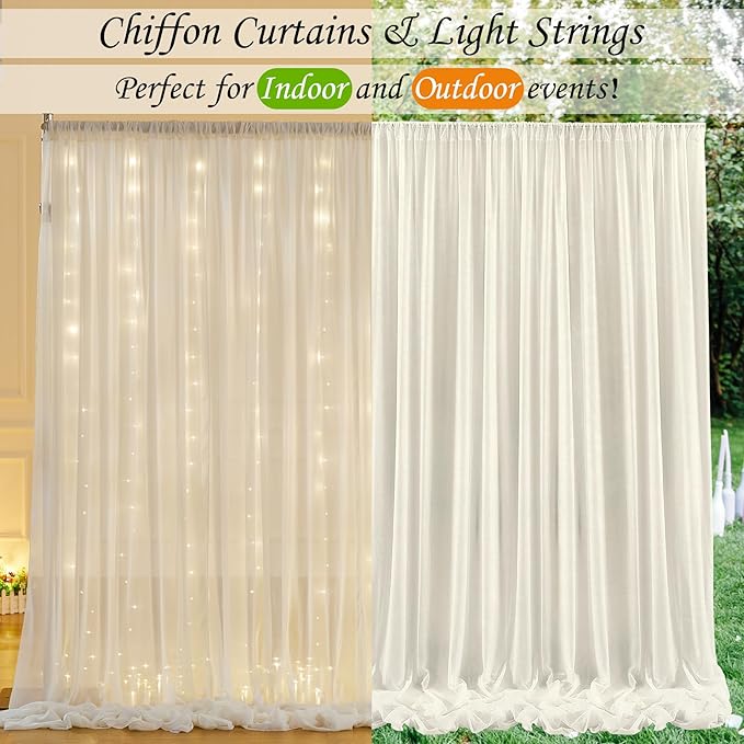 10ft x 10ft Ivory Chiffon Backdrop Curtain - Image 5