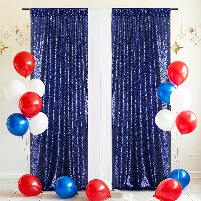 Eternal Beauty Sequin Backdrop Curtains, 2x8 Ft-2 Panels Navy Blue Back Drop by EternalBeauty