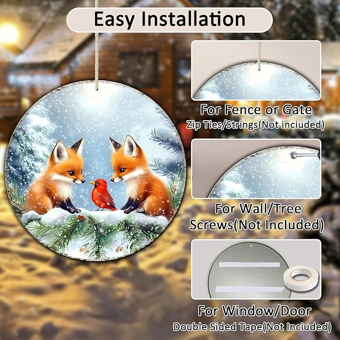 Christmas Round Fox Metal Tin Sign - Image 3