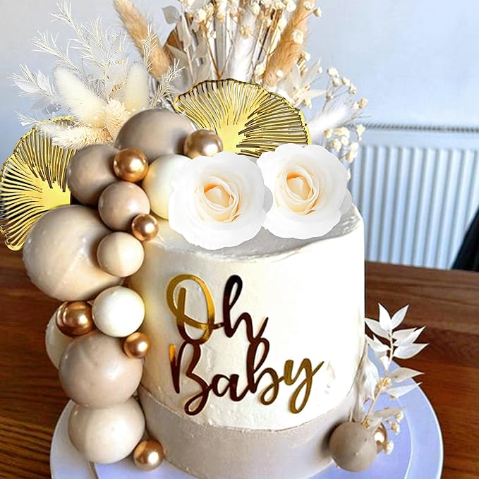 JeVenis Boho Champagne Cake Decoration Gold Balls Cake Decoration Palm Leaves - Image 6