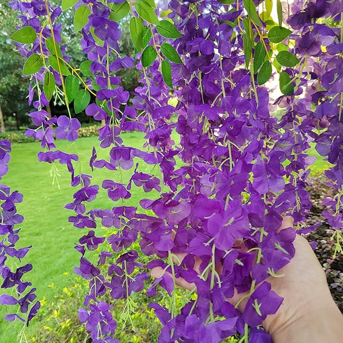 24 Pack Artificial Fake Wisteria Vine Ratta Hanging Garland Silk Flowers String - Image 3
