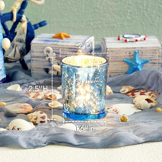 Homemory 24 Pcs Blue Votive Candle Holders, Mercury Glass Candle Holder - Image 4