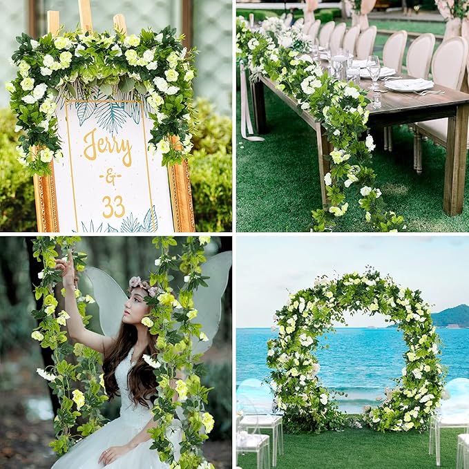 JUSTOYOU 2 Pack Fake Rose Garland, Artificial Rose Vines Flowers Hanging Silk - Image 4