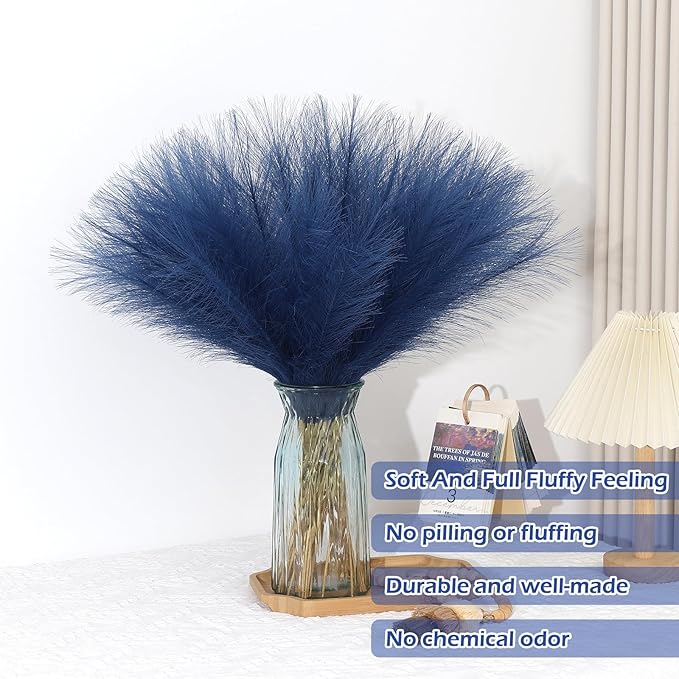 Blue Pampas Grass Decor 30 Pcs 21.7 Inch Faux Pampas Grass Bulk Artificial - Image 2