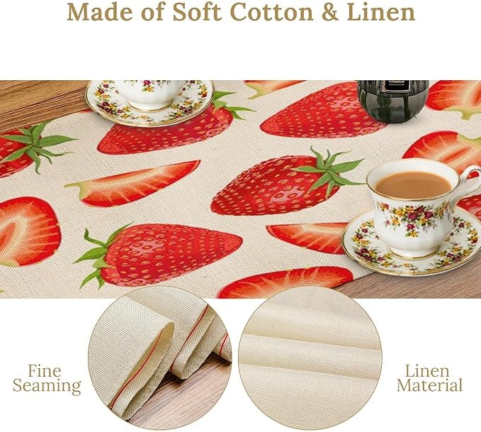 Strawberry Table Runner Spring Summer Wild Berry Fruit Theme Dinner Runner - Image 5