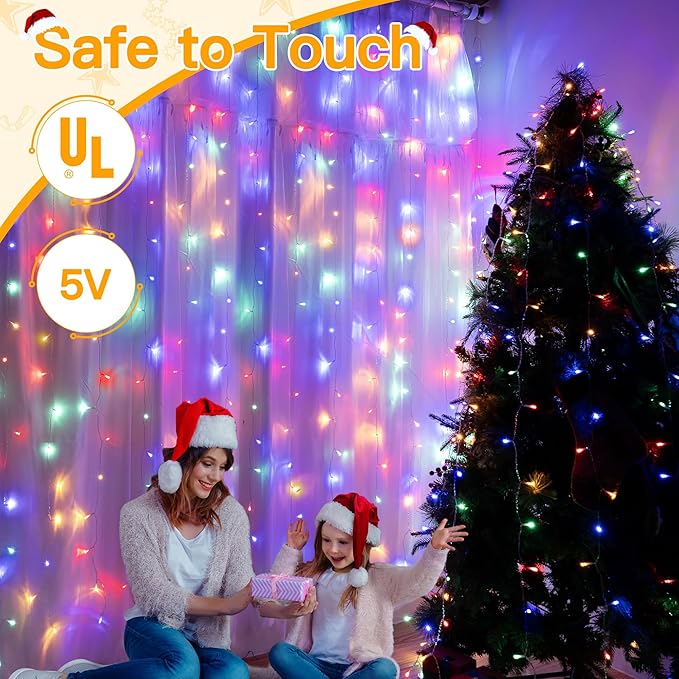 Ollny Curtain Lights 200LED 6.6x6.6ft, USB Multicolor Christmas Curtain Lights - Image 8