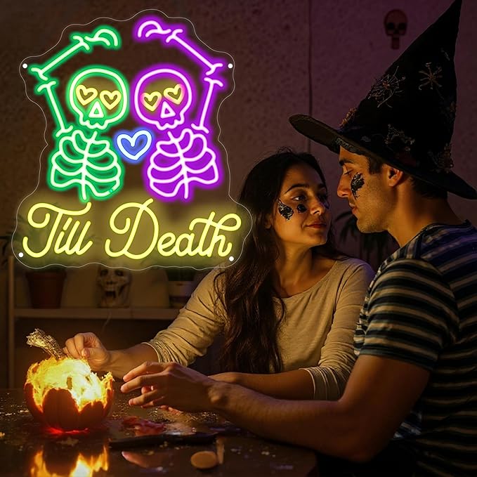 Skull Till Death Neon Sign, Halloween Wall Sign, Horror Decor Wall Skull Neon - Image 2