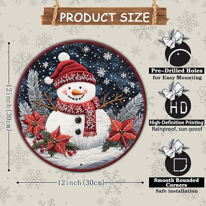 Round Christmas Snowman Decor Metal Tin Sign - Image 2