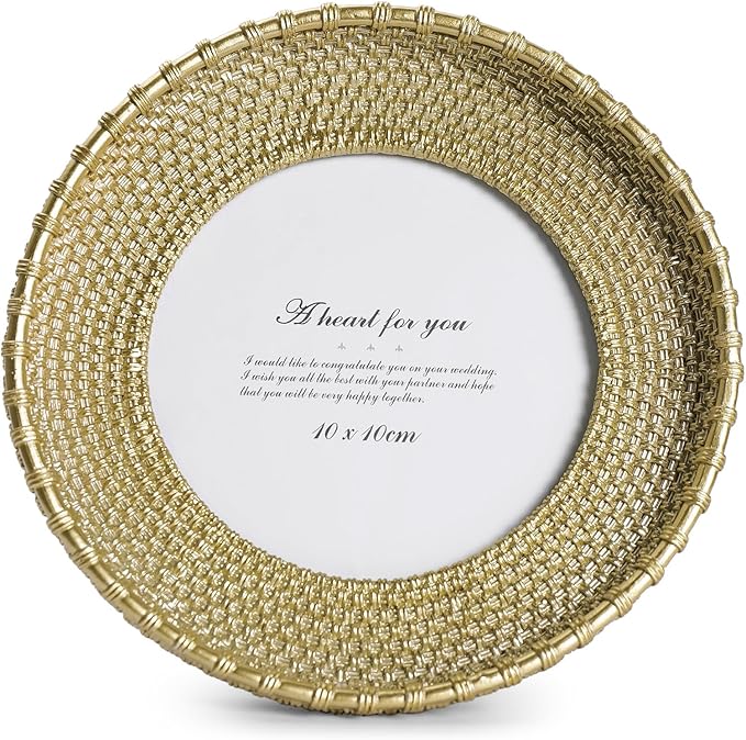 Cuspin Round Picture Frame 4x4 Vintage Gold Frames, Rattan Textured by Cuspin