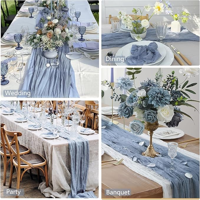 12 Pack Dusty Blue Cheesecloth Table Runner 20 x 120 inch Gauze 10FT Semi Sheer - Image 6