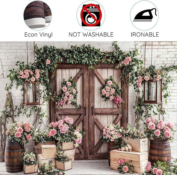 9x6ft Country Wedding Photography Backdrop Floral Rustic Roses Farmhouse Wooden - Image 6