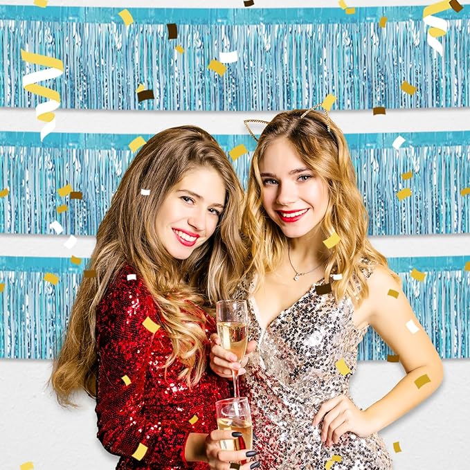 3 Pack 10 Feet Light Blue Metallic Foil Fringe Garland Wall Hanging Tassle - Image 4