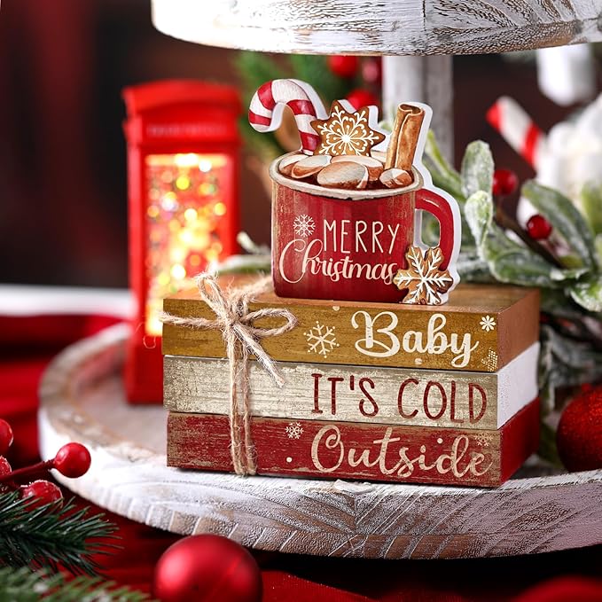4 Pcs Christmas Table Decor Wooden Hot Cocoa Decoration Christmas Centerpiece - Image 2