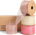 Vitalizart Organza Ribbon 1.5" x 30 Yd Pink Rose Gold & Cream White Sheer by Vitalizart