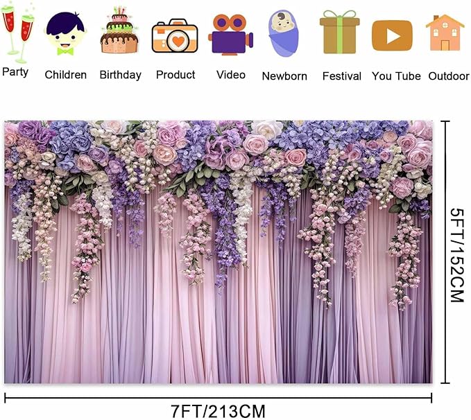 12x10ft Purple Flower Wedding Photography Backdrop Lavender Floral Wedding - Image 6