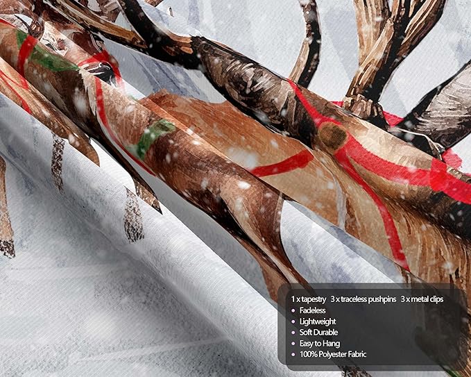QGHOT Winter Tapestry Wall Hanging Winter Forest Backdrop Christmas Snowy Deer - Image 6