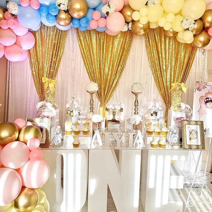 Gold Curtains Backrop for Wedding Parties: 3ftx8ft Gold Sequin Photo Backdrop - Image 5