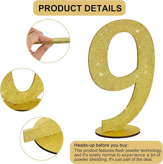 TONIFUL 11.8 Inch Gold Glitter Numbers Table Centerpieces 0-9 Birthday Party - Image 3