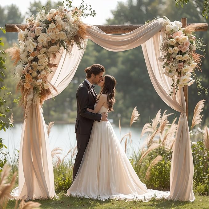 Wedding Arch Draping Fabric, 2 Panels 28" x 19Ft Deep Champagne Wedding Arch - Image 5