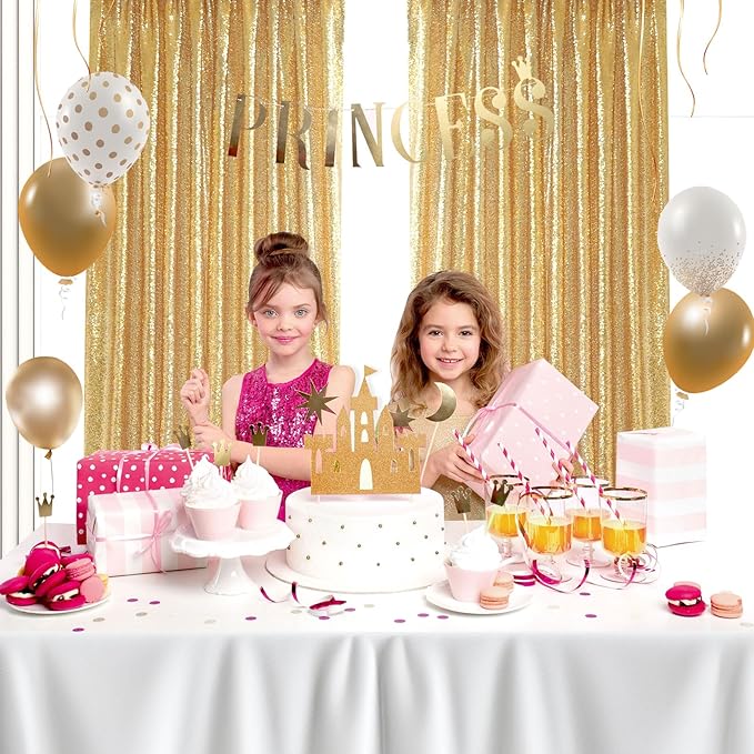 Gold Curtains Backrop for Wedding Parties: 3ftx8ft Gold Sequin Photo Backdrop - Image 7