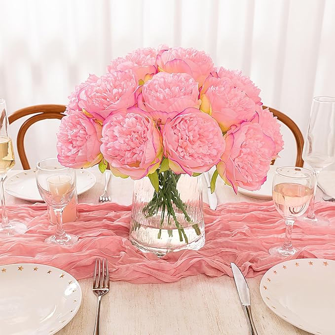 U'Artlines 2 Bouquet 10 Heads Artificial Peony Silk Flower Leaf Home Office - Image 7