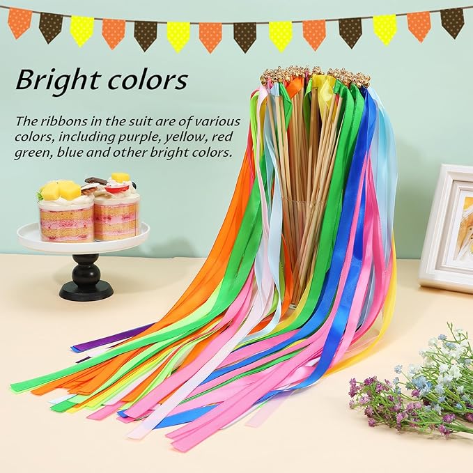 100Pcs Multi-Color Ribbon with Gold Bell, Fairy Wands Chromatic Silk Wish Wand - Image 6