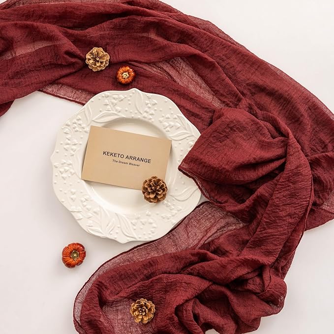 Burgundy Christmas Table Runner Decor Red Cheesecloth Gauze 120 Inch 10 FT - Image 2