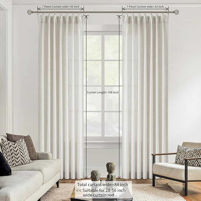 Vision Home Natural Pinch Pleated Semi Sheer Curtains Textured Linen Blended - Image 6