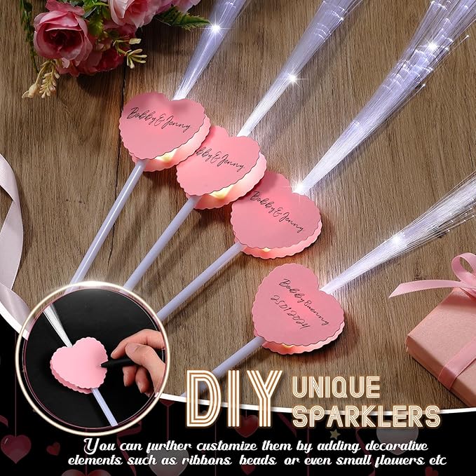 50 Pcs Wedding Sparklers Heart Shaped LED Glow Sticks Fiber Optic Wands Light - Image 2