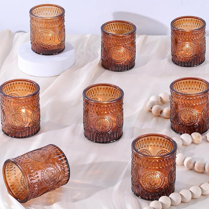 24 Pcs Amber Votive Candle Holders, Glass Tealight Candle Holders by MATAHUMbeyourbetterchoice