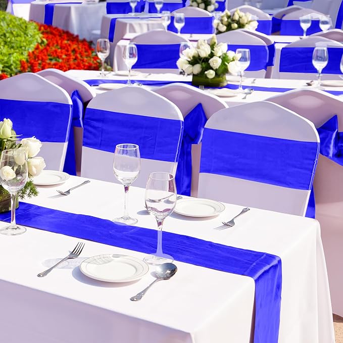 Aneco 12 Pack Satin Table Runner 12 x 108 Inch Dark Blue Long Wedding Satin - Image 5