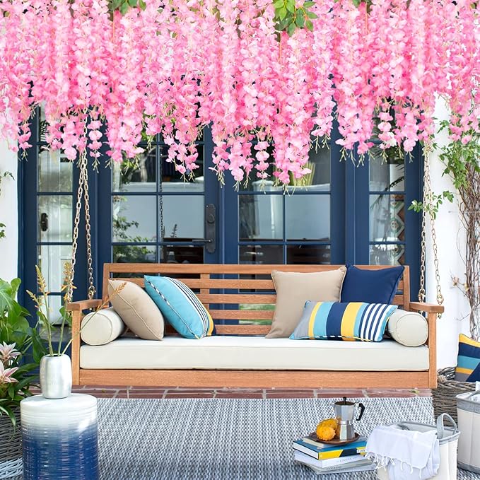 24 Pack Artificial Fake Wisteria Vine Ratta Hanging Garland Silk Flowers String - Image 6