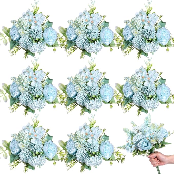 Zeyune 8 Pcs Wedding Silk Flowers Fake Silk Flowers Faux Bouquet Hydrangea by Zeyune