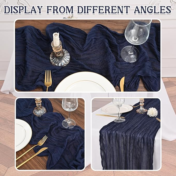 24 Pack Navy Blue Cheesecloth Table Runner 20 x 120 inch Gauze 10FT Semi Sheer - Image 5