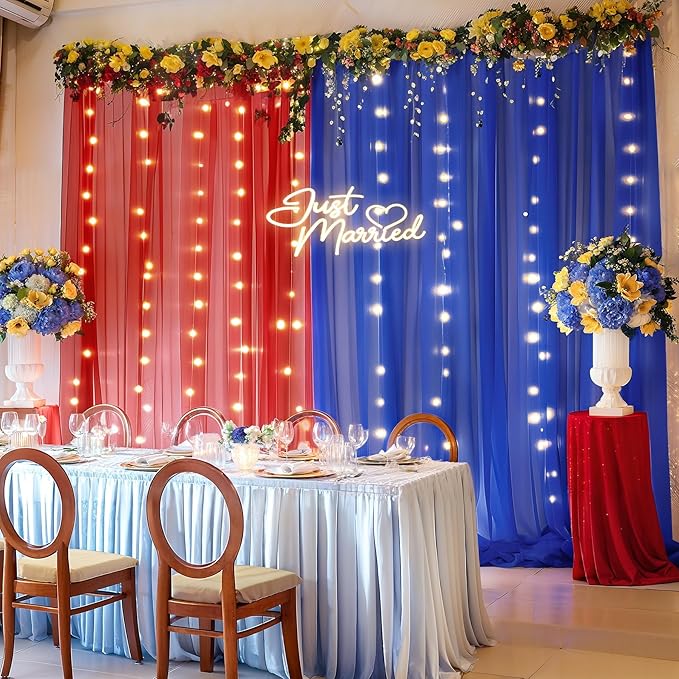 10×10ft Royal Blue Red Tulle Backdrop Curtain - Image 4