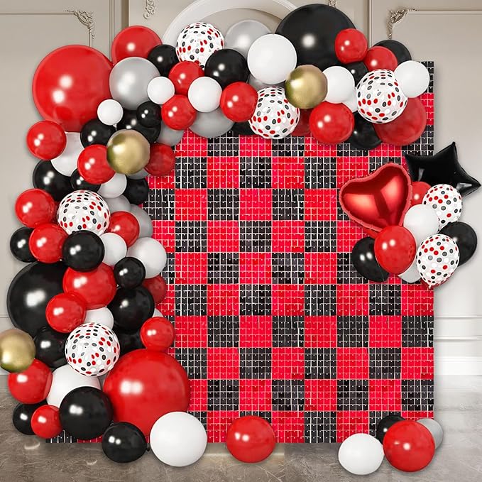24PCS Black Red Shimmer Wall Backdrop, Square Sequin Photo Backdrops Panel - Image 4