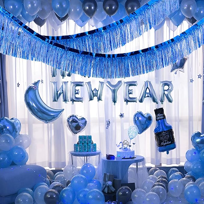 Blue Foil Fringe Garland 10FT 2packs, Metallic Foil Tinsel Fringe Banners - Image 3