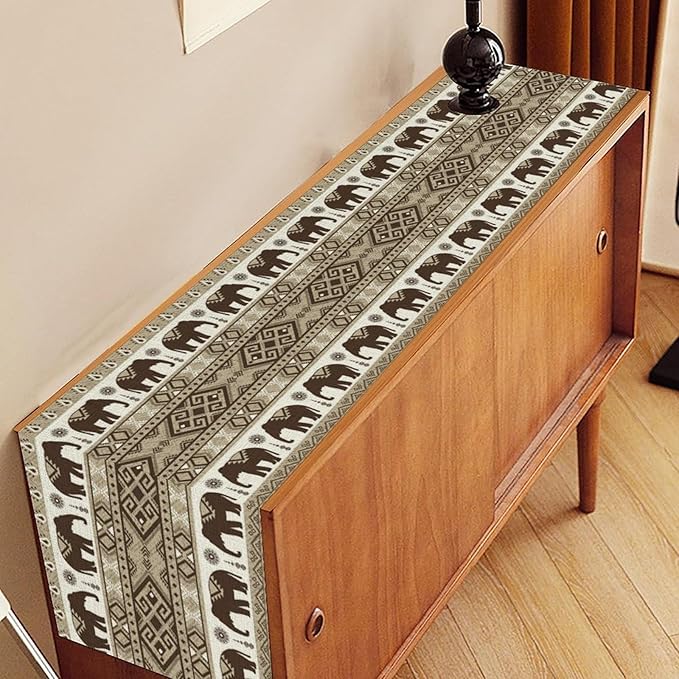 Ethnic Table Runner, Rustic Farmhouse Boho Indian Bohemian Elephant Aztec - Image 2